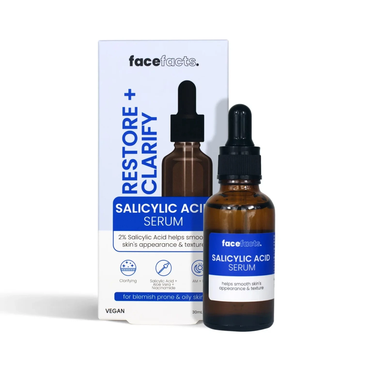 Face Facts Restore + Clarifying Salicylic Acid Serum 30ml