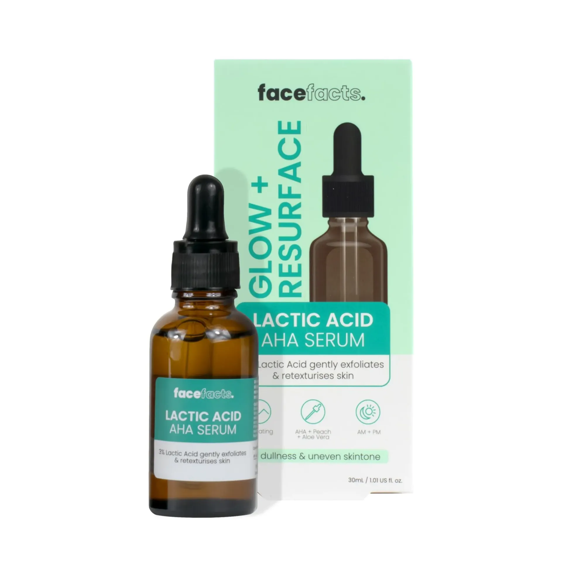 [FGINVFF00015] Face Facts Glow + Resurface Lactic Acid AHA Serum 30ml